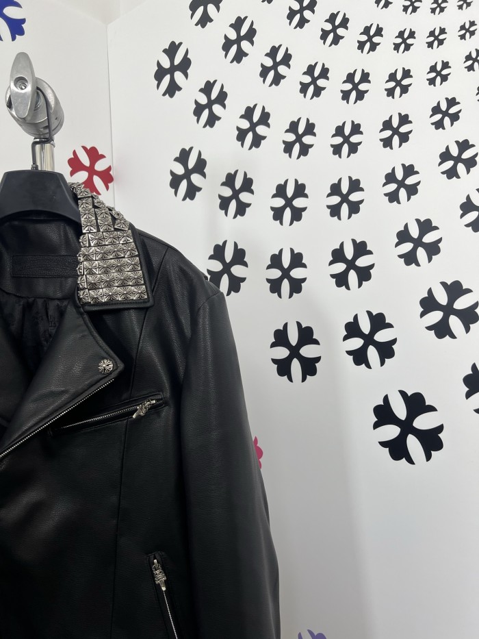 NIGO Chrome Hearts Men's Solid Color Autumn/Winter Classic Fashion Collar Zipper Multi Pocket Long Sleeve Leather Jacket #nigo78223