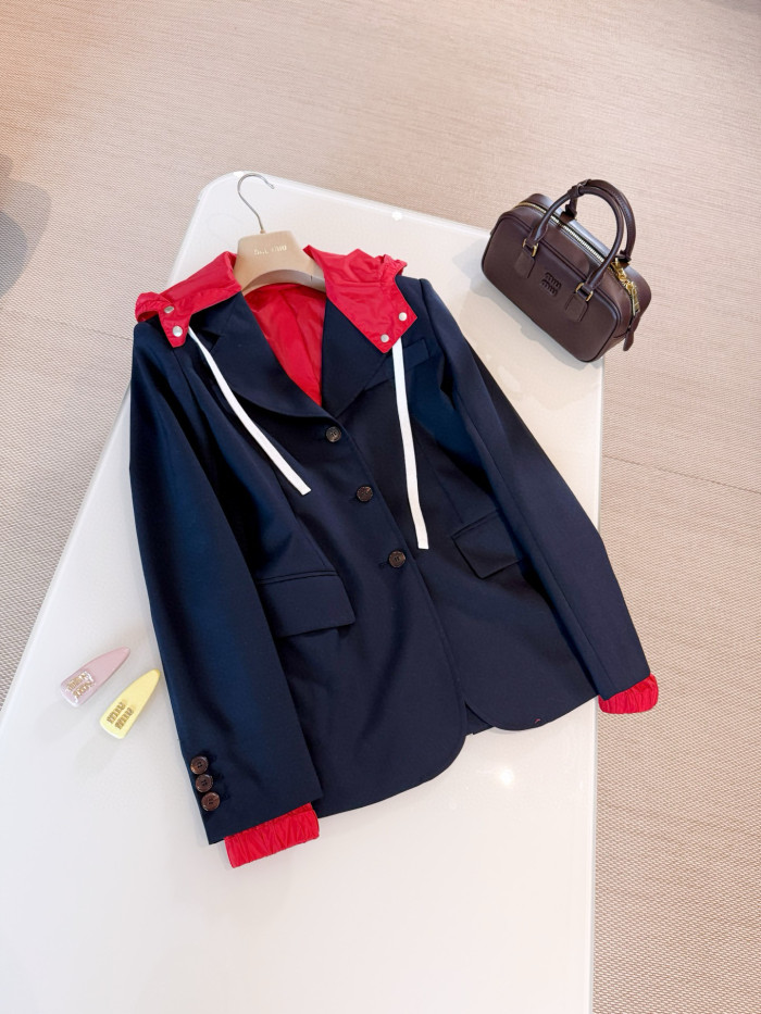 NIGO MiuMiu Women's Classic Spring/Autumn Fashion Single-breasted Wool Hooded Blazer Jacket #nigo78214