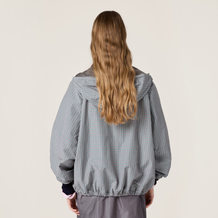 NIGO MiuMiu Women's Spring/Summer Fashion Casual Checkered Tech Fabric Hooded Zipper Elastic Waist Long Sleeve Drawstring Jacket And Shorts Set #nigo78224