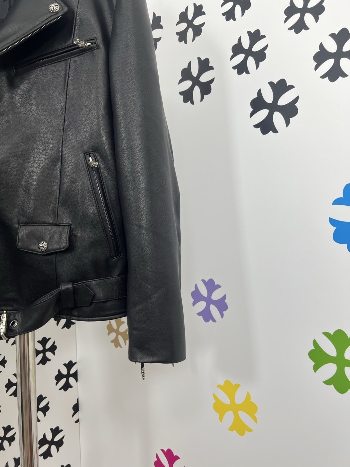 NIGO Chrome Hearts Men's Solid Color Autumn/Winter Classic Fashion Collar Zipper Multi Pocket Long Sleeve Leather Jacket #nigo78223