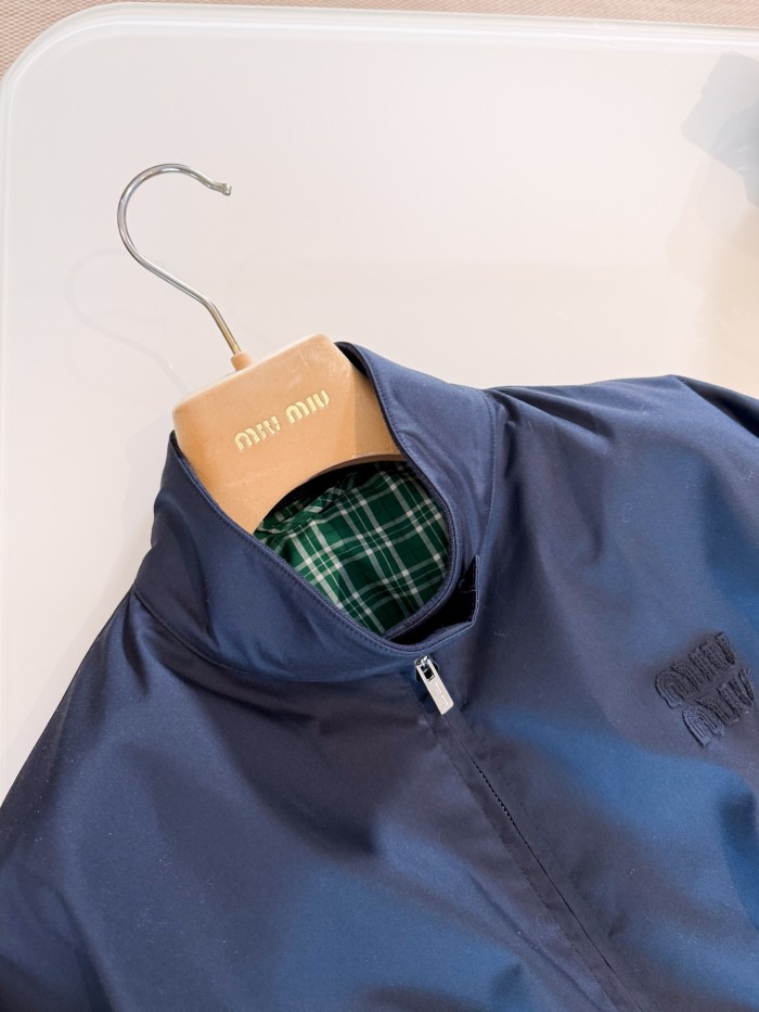 NIGO MiuMiu Women's Spring/Autumn Solid Color Fashionable Casual Stand Up Collar Zipper Checkered Cotton Jacket #nigo78213