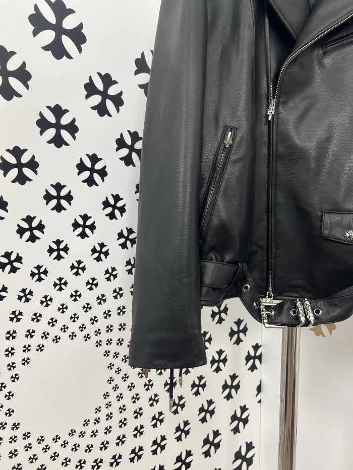NIGO Chrome Hearts Men's Solid Color Autumn/Winter Classic Fashion Collar Zipper Multi Pocket Long Sleeve Leather Jacket #nigo78223