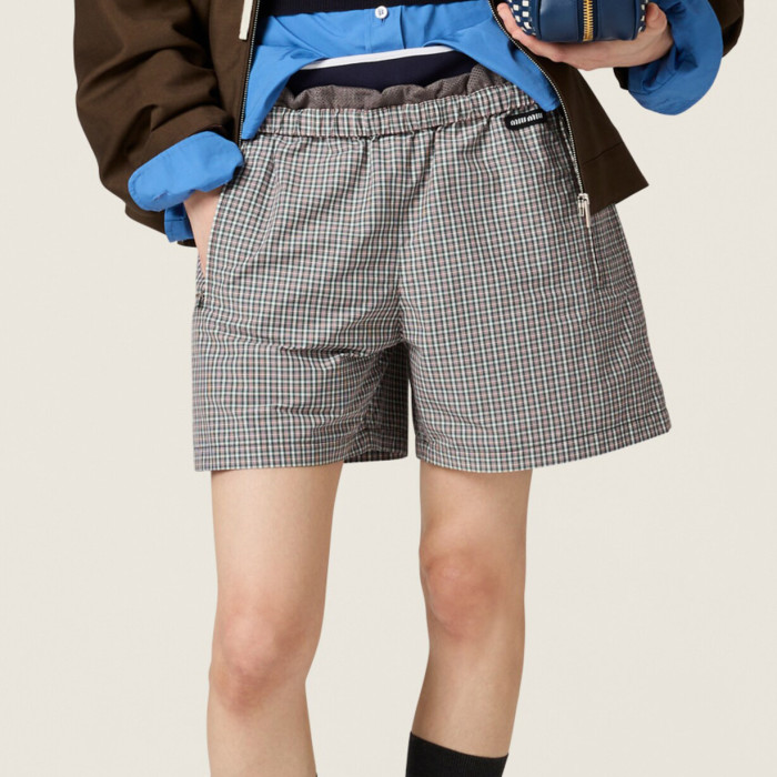 NIGO MiuMiu Women's Spring/Summer Fashion Casual Checkered Tech Fabric Hooded Zipper Elastic Waist Long Sleeve Drawstring Jacket And Shorts Set #nigo78224
