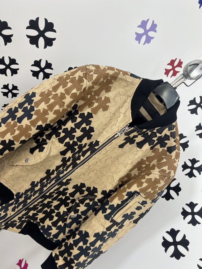 NIGO Chrome Hearts Men's Spring/Summer Classic Fashion Zipper Long Sleeve Cowhide Leather Cross Print Jacket #nigo78221