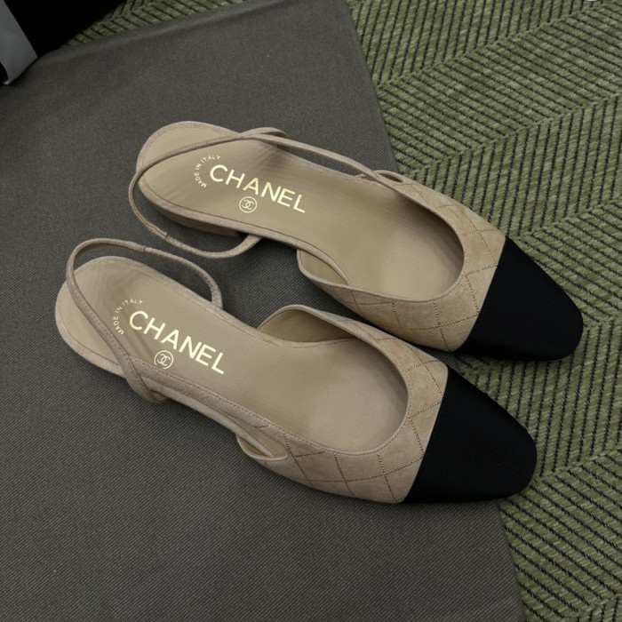 NIGO Chanel Women's Checkered Rhinestone Suede Cowhide Solid Color Chunky Heel High Heel Sandals Slingbacks Flat Shoes Spring, Summer, And Fall Casual Shoes Ngvp #nigo2143