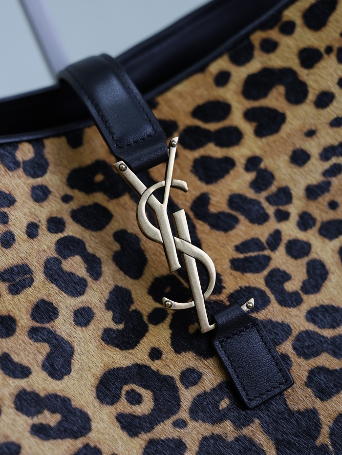 NIGO SAINT LAURENT Women's Leopard Print Design Pony Hair Patchwork Leather Tote Shoulder Bag Bags #nigo74968