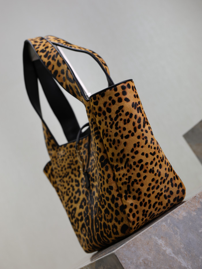 NIGO SAINT LAURENT Women's Leopard Print Design Pony Hair Patchwork Leather Tote Shoulder Bag Bags #nigo74968