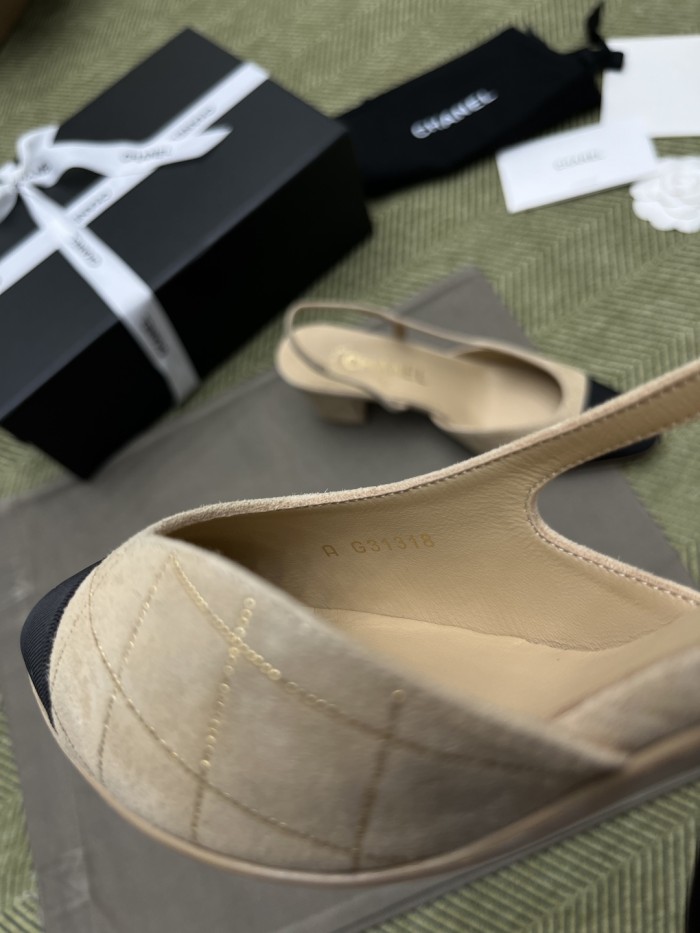 NIGO Chanel Women's Checkered Rhinestone Suede Cowhide Solid Color Chunky Heel High Heel Sandals Slingbacks Flat Shoes Spring, Summer, And Fall Casual Shoes Ngvp #nigo2143