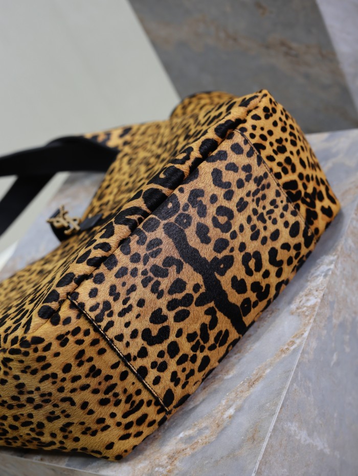 NIGO SAINT LAURENT Women's Leopard Print Design Pony Hair Patchwork Leather Tote Shoulder Bag Bags #nigo74968