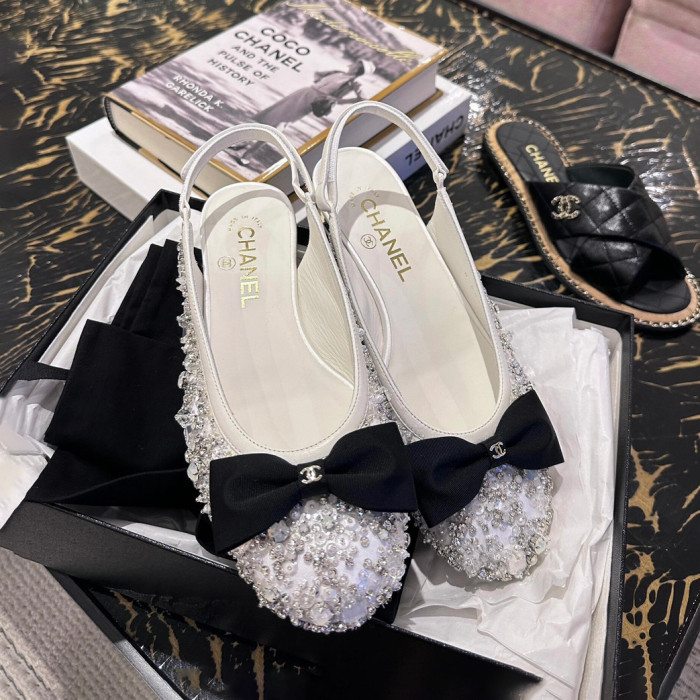 NIGO Chanel Women's Classic Fashion Spring Summer And Fall Bow Round Toe Diamond Mary Jane Shoes Slip-on Open Back Shoes #nigo78228
