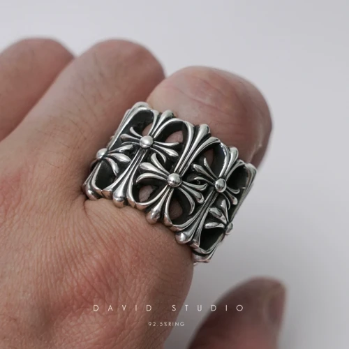 NIGO Chrome Hearts Men's And Women's Fashion Classic Tomb Overlapping Cross S925 Sterling Silver Couples Ring Trendy Jewellery Accessories #nigo78238