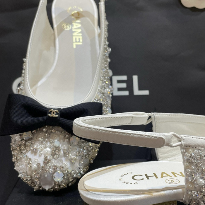 NIGO Chanel Women's Classic Fashion Spring Summer And Fall Bow Round Toe Diamond Mary Jane Shoes Slip-on Open Back Shoes #nigo78228