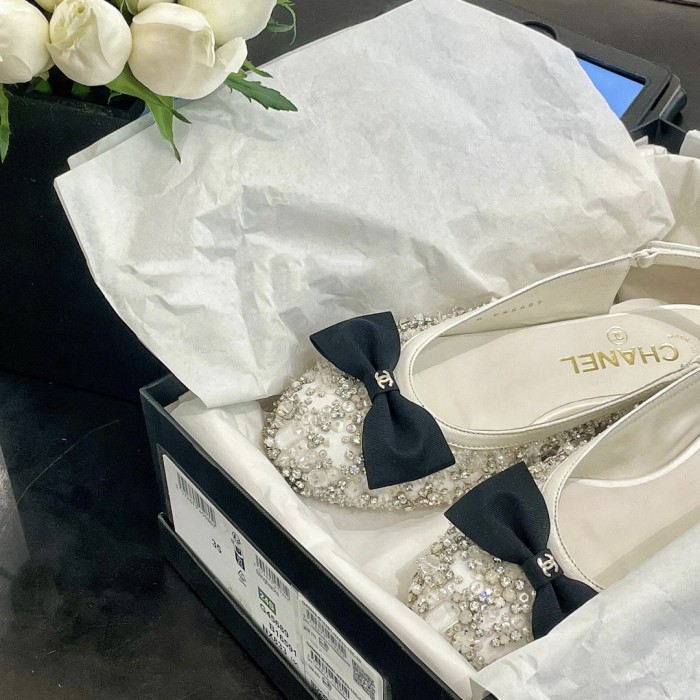 NIGO Chanel Women's Classic Fashion Spring Summer And Fall Bow Round Toe Diamond Mary Jane Shoes Slip-on Open Back Shoes #nigo78228