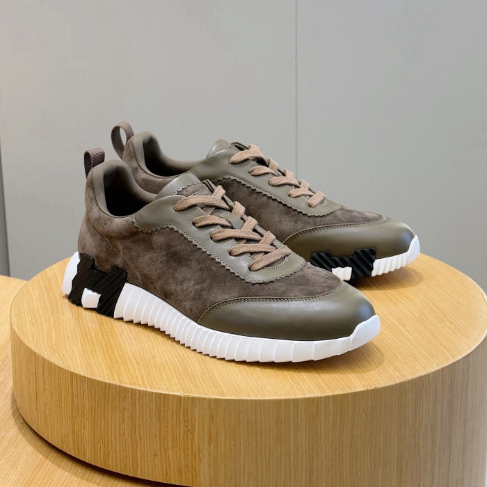 NIGO Hermes Men's Spring/Summer Fashion Casual Round Toe Lace Up Contrasting Color Suede Cowhide Low Top Sneakers #nigo78237
