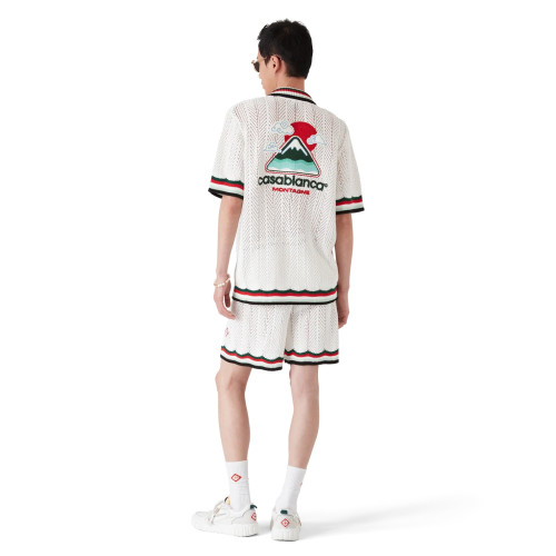 NIGO Casablanca Men's Summer Casual Solid Color Cotton Cloud Embroidery Knitted Sweater Shirt Logo Embroidery Striped Short Sleeve Shorts Set #nigo78234