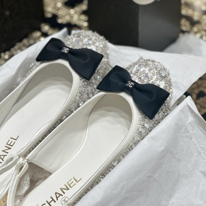 NIGO Chanel Women's Classic Fashion Spring Summer And Fall Bow Round Toe Diamond Mary Jane Shoes Slip-on Open Back Shoes #nigo78228