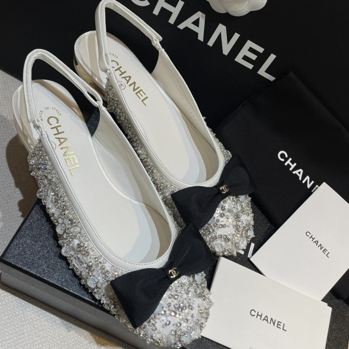 NIGO Chanel Women's Classic Fashion Spring Summer And Fall Bow Round Toe Diamond Mary Jane Shoes Slip-on Open Back Shoes #nigo78228