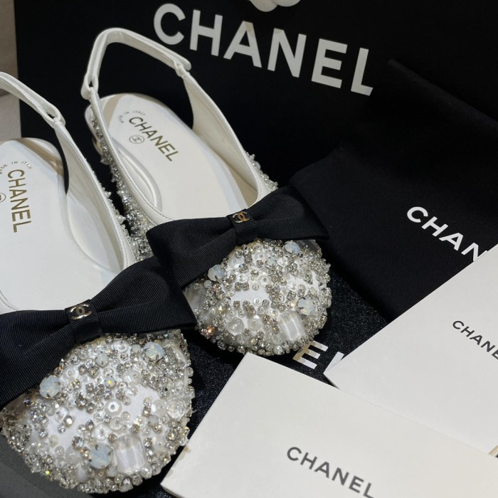 NIGO Chanel Women's Classic Fashion Spring Summer And Fall Bow Round Toe Diamond Mary Jane Shoes Slip-on Open Back Shoes #nigo78228