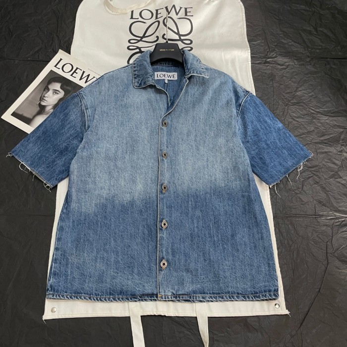 NIGO Loewe Men's Spring/Summer Fashion Casual Cotton Collared Single-breasted Patterned Printed Washed Denim Short-sleeved Shirt #nigo78251