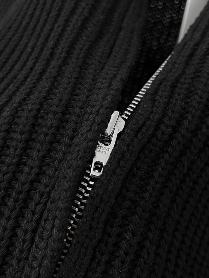 NIGO Celine TRIOMPHE Men's Spring/Autumn Solid Color Fashionable Casual Logo Embroidered Zipper Long Sleeve Wool Trucker Sweater Jacket #nigo78242