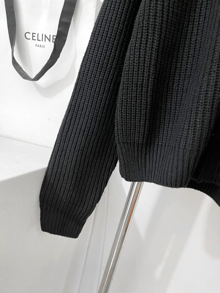 NIGO Celine TRIOMPHE Men's Spring/Autumn Solid Color Fashionable Casual Logo Embroidered Zipper Long Sleeve Wool Trucker Sweater Jacket #nigo78242