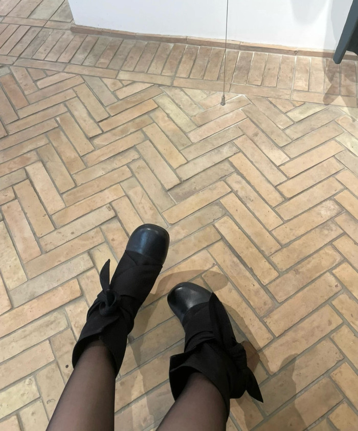 NIGO Lemaire Women's Canvas Leather High-Heeled Short Boots, Spring And Autumn Solid Color Bow Round Toe Lace-Up Thick Heel Casual Shoes Ngvp #nigo2147