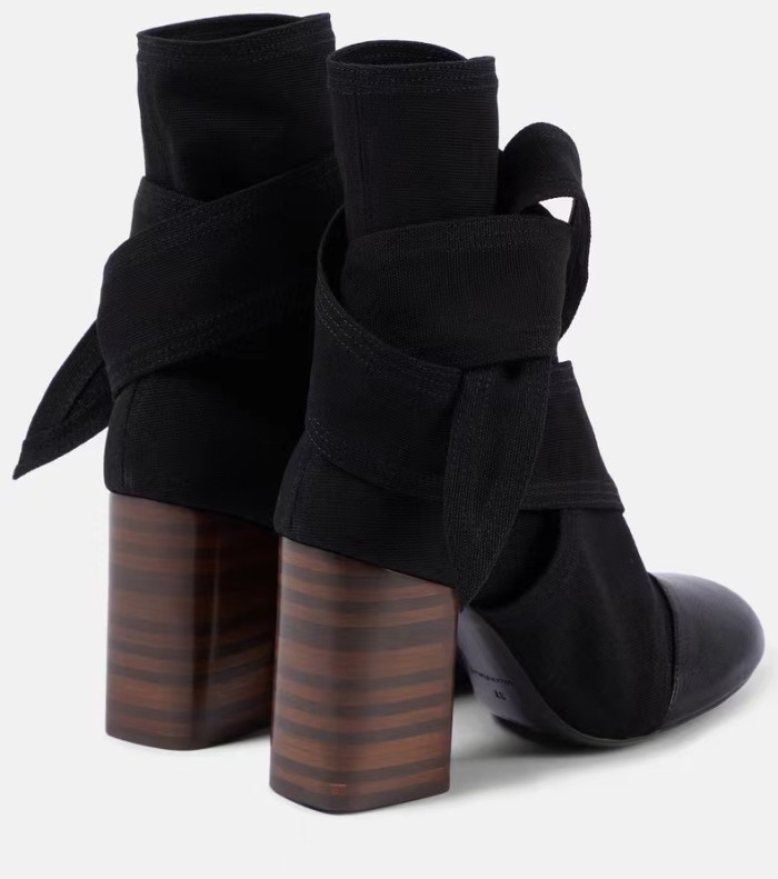 NIGO Lemaire Women's Canvas Leather High-Heeled Short Boots, Spring And Autumn Solid Color Bow Round Toe Lace-Up Thick Heel Casual Shoes Ngvp #nigo2147
