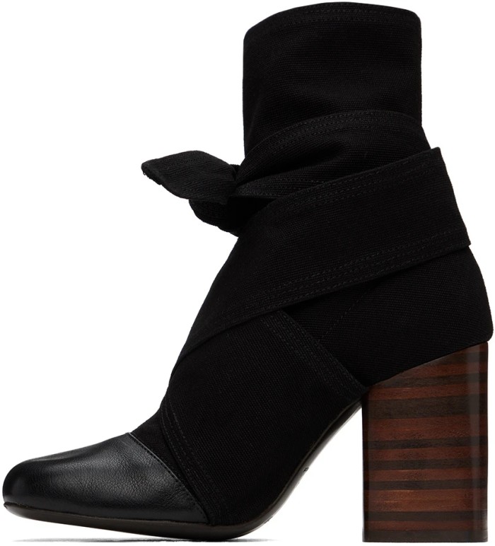 NIGO Lemaire Women's Canvas Leather High-Heeled Short Boots, Spring And Autumn Solid Color Bow Round Toe Lace-Up Thick Heel Casual Shoes Ngvp #nigo2147