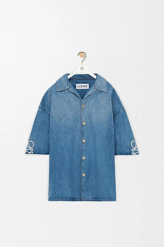 NIGO Loewe Men's Spring/Summer Fashion Casual Cotton Collared Single-breasted Patterned Printed Washed Denim Short-sleeved Shirt #nigo78251