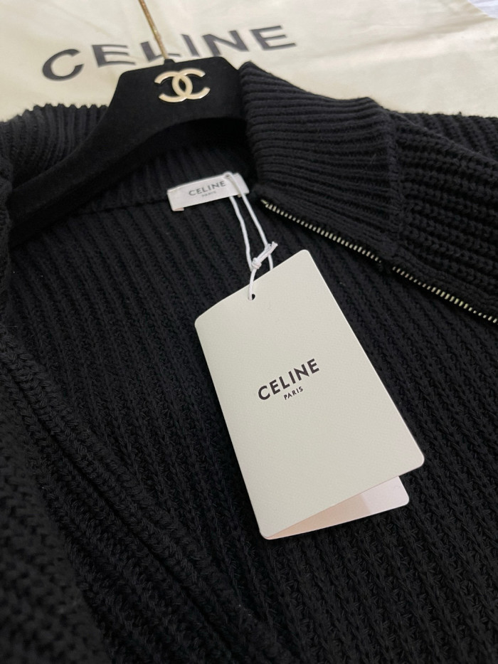 NIGO Celine TRIOMPHE Men's Spring/Autumn Solid Color Fashionable Casual Logo Embroidered Zipper Long Sleeve Wool Trucker Sweater Jacket #nigo78242
