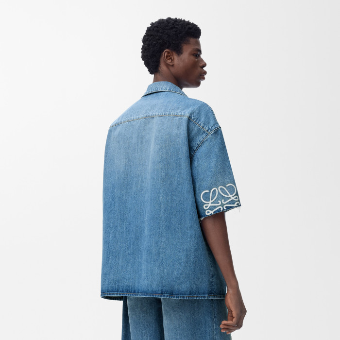 NIGO Loewe Men's Spring/Summer Fashion Casual Cotton Collared Single-breasted Patterned Printed Washed Denim Short-sleeved Shirt #nigo78251
