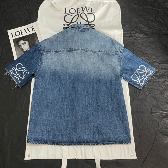 NIGO Loewe Men's Spring/Summer Fashion Casual Cotton Collared Single-breasted Patterned Printed Washed Denim Short-sleeved Shirt #nigo78251
