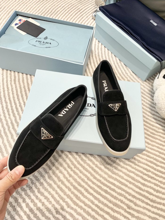NIGO Prada Men's And Women's Spring/Summer Solid Color Fashionable Casual Round Toe Slip On Loafers In Cow Suede With Triangular Logo Shoes #nigo78267
