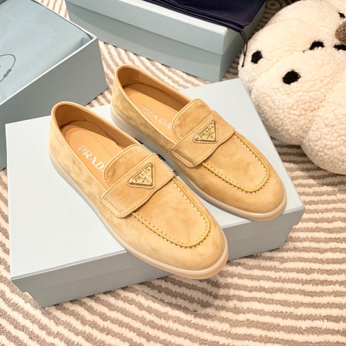 NIGO Prada Men's And Women's Spring/Summer Solid Color Fashionable Casual Round Toe Slip On Loafers In Cow Suede With Triangular Logo Shoes #nigo78267