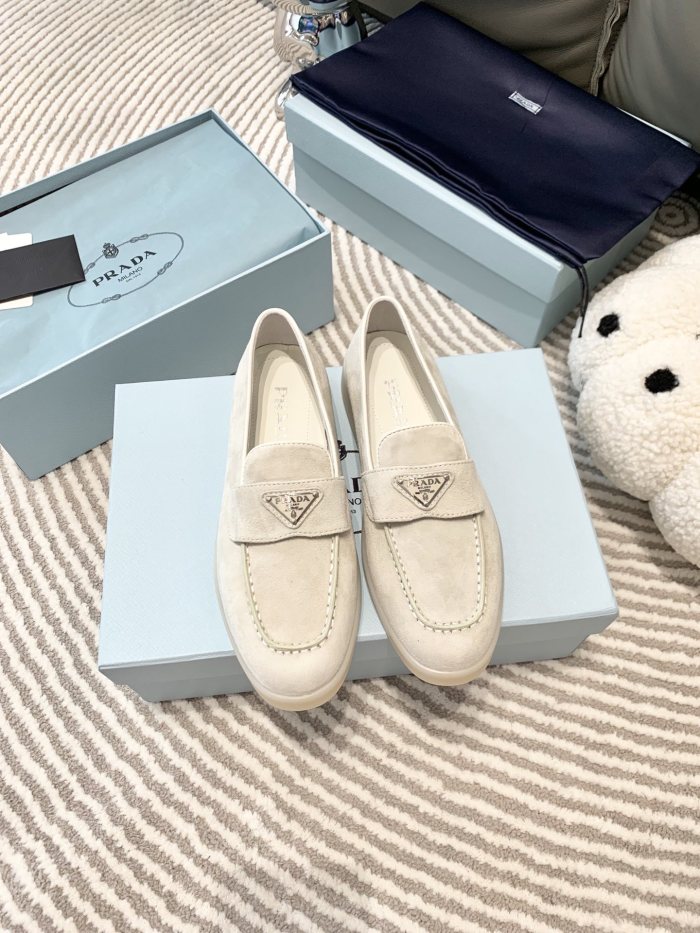 NIGO Prada Men's And Women's Spring/Summer Solid Color Fashionable Casual Round Toe Slip On Loafers In Cow Suede With Triangular Logo Shoes #nigo78267