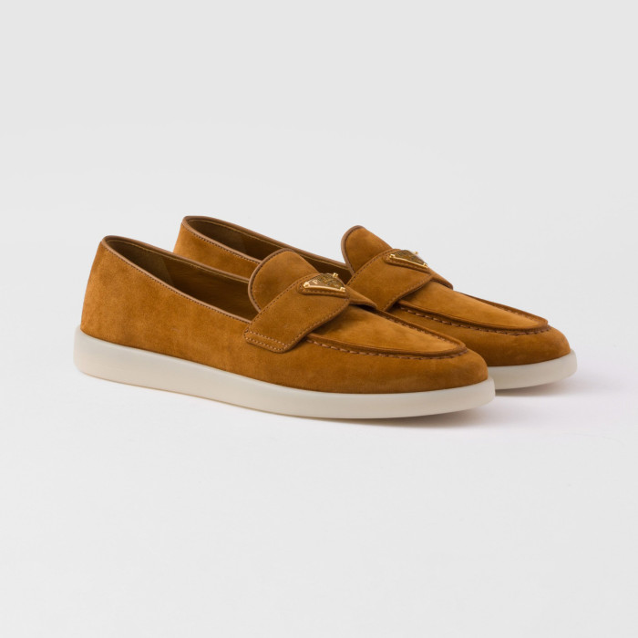 NIGO Prada Men's And Women's Spring/Summer Solid Color Fashionable Casual Round Toe Slip On Loafers In Cow Suede With Triangular Logo Shoes #nigo78267