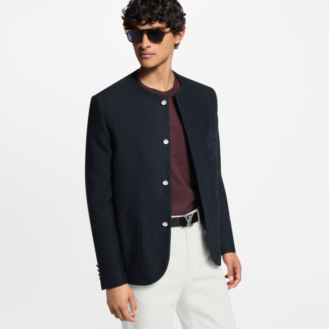 NIGO Louis Vuitton Men's Spring/Fall Solid Color Classic Casual Cotton Letter Embroidered Logo Collarless Single Breasted Long Sleeved Jacket #nigo78269