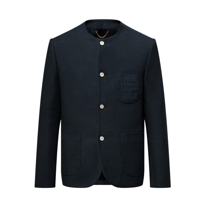 NIGO Louis Vuitton Men's Spring/Fall Solid Color Classic Casual Cotton Letter Embroidered Logo Collarless Single Breasted Long Sleeved Jacket #nigo78269