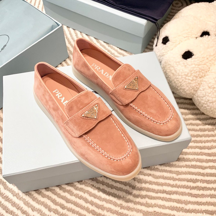 NIGO Prada Men's And Women's Spring/Summer Solid Color Fashionable Casual Round Toe Slip On Loafers In Cow Suede With Triangular Logo Shoes #nigo78267