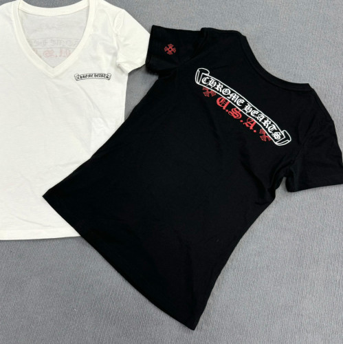 NIGO Chrome Hearts Women's Summer Fashion Casual Solid Color V-neck Cotton Logo Print Short Sleeve T-Shirt Top #nigo78261