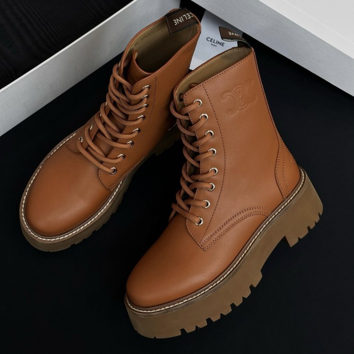 NIGO Celine Women's Spring/Fall Fashion Classic Nylon Glossy Leather Lace Up Thick Sole Martin Boots Short Boots Shoes #nigo78277