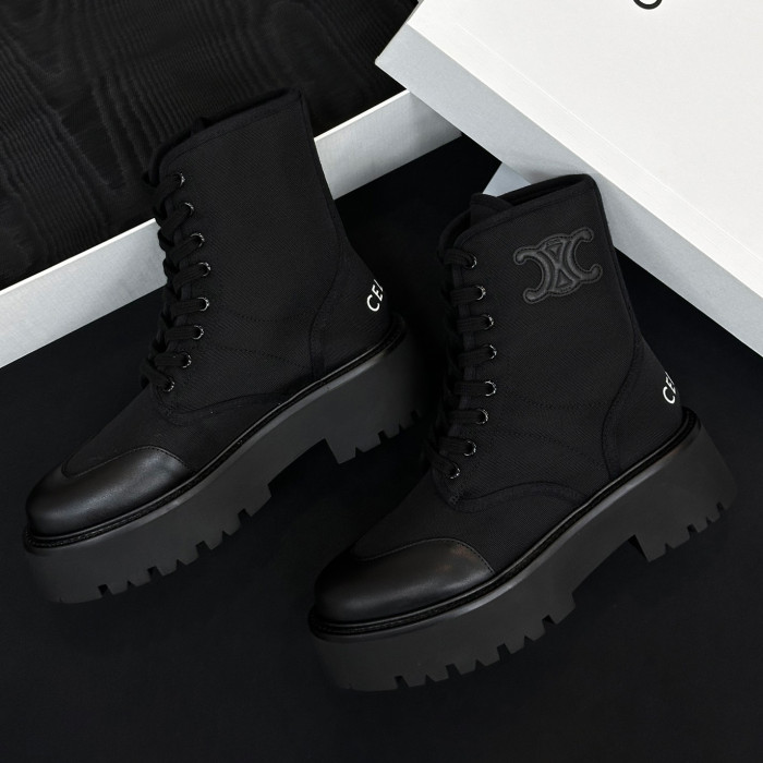 NIGO Celine Women's Spring/Fall Fashion Classic Nylon Glossy Leather Lace Up Thick Sole Martin Boots Short Boots Shoes #nigo78277