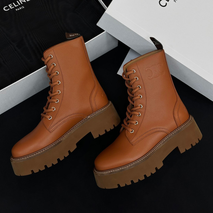 NIGO Celine Women's Spring/Fall Fashion Classic Nylon Glossy Leather Lace Up Thick Sole Martin Boots Short Boots Shoes #nigo78277