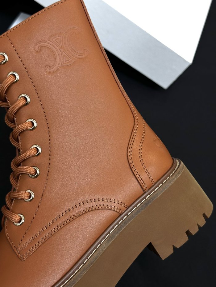 NIGO Celine Women's Spring/Fall Fashion Classic Nylon Glossy Leather Lace Up Thick Sole Martin Boots Short Boots Shoes #nigo78277