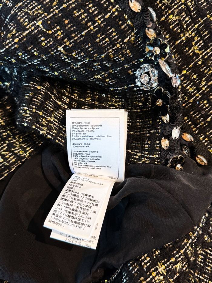NIGO Chanel Women's Spring/Autumn Retro Black And Gold Rhinestone Flower Embroidery Shiny Twill Wool Blend Belted Long Sleeve Jacket Ngvp #nigo2154