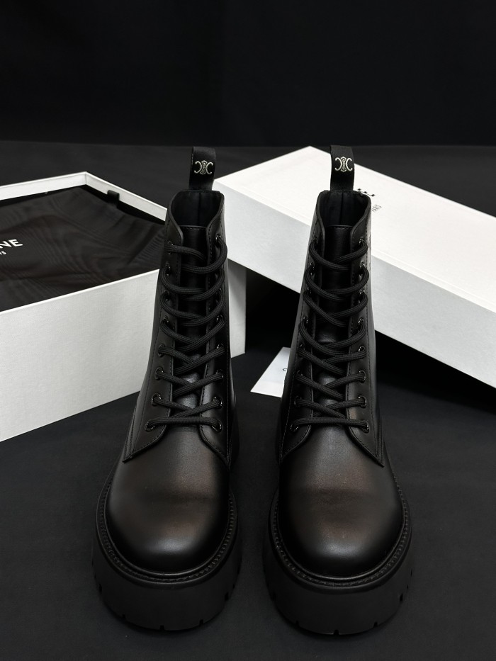 NIGO Celine Women's Spring/Fall Fashion Classic Nylon Glossy Leather Lace Up Thick Sole Martin Boots Short Boots Shoes #nigo78277