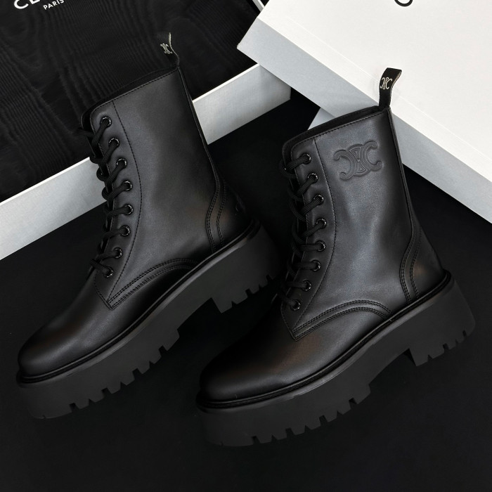 NIGO Celine Women's Spring/Fall Fashion Classic Nylon Glossy Leather Lace Up Thick Sole Martin Boots Short Boots Shoes #nigo78277