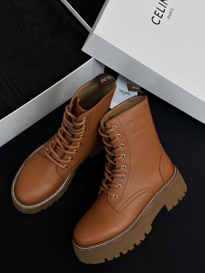 NIGO Celine Women's Spring/Fall Fashion Classic Nylon Glossy Leather Lace Up Thick Sole Martin Boots Short Boots Shoes #nigo78277