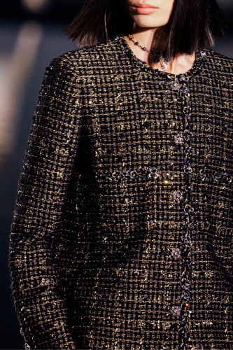 NIGO Chanel Women's Spring/Autumn Retro Black And Gold Rhinestone Flower Embroidery Shiny Twill Wool Blend Belted Long Sleeve Jacket Ngvp #nigo2154