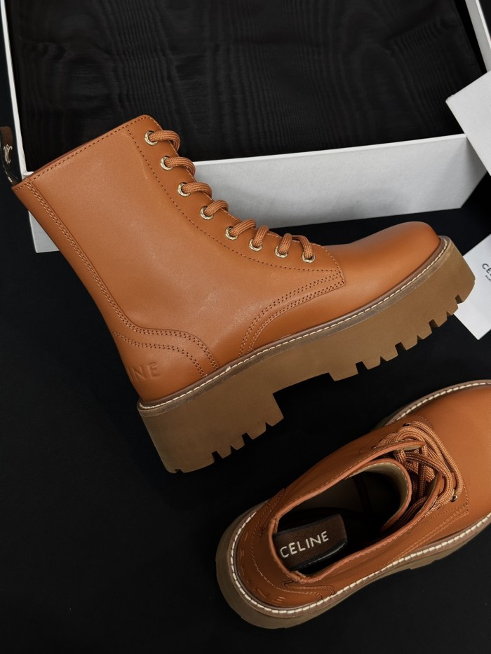 NIGO Celine Women's Spring/Fall Fashion Classic Nylon Glossy Leather Lace Up Thick Sole Martin Boots Short Boots Shoes #nigo78277